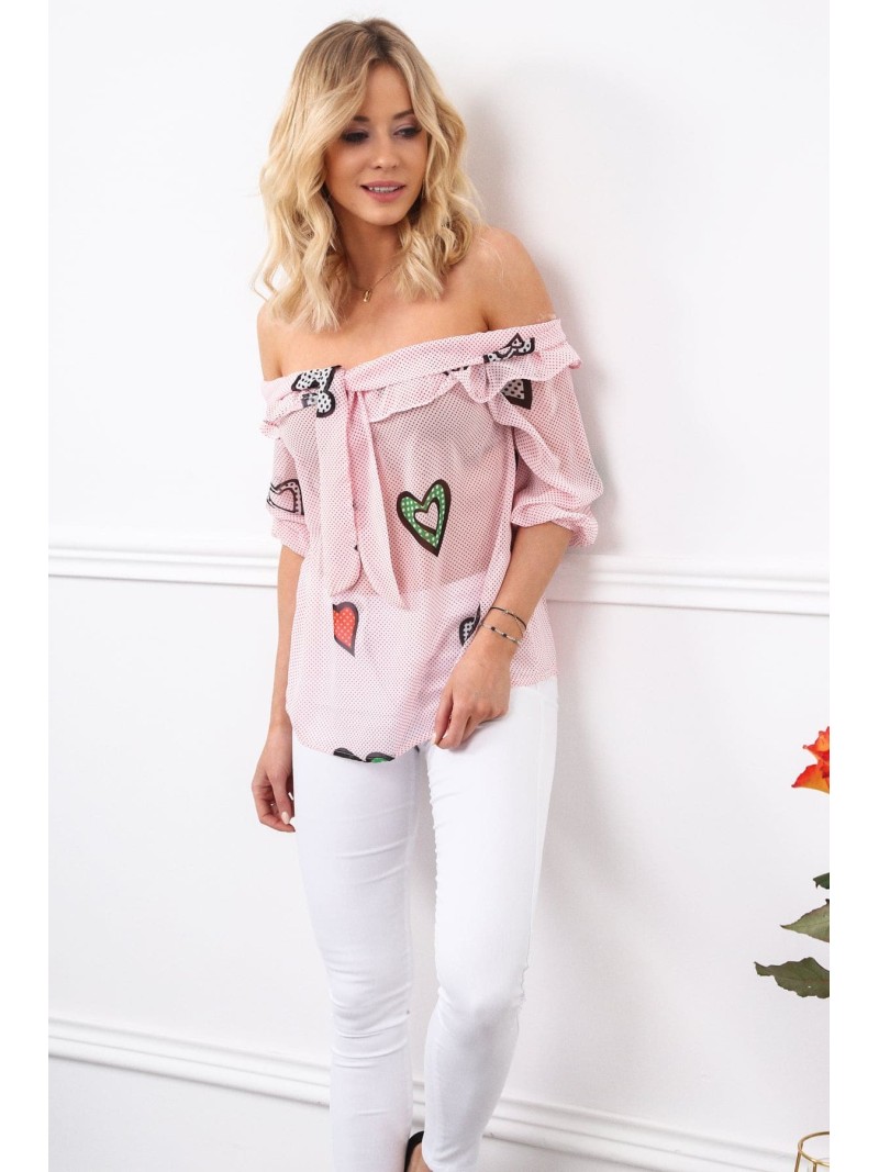 Pink blouse with a Carmen neckline for everyday use MP28680 - Online store - Boutique